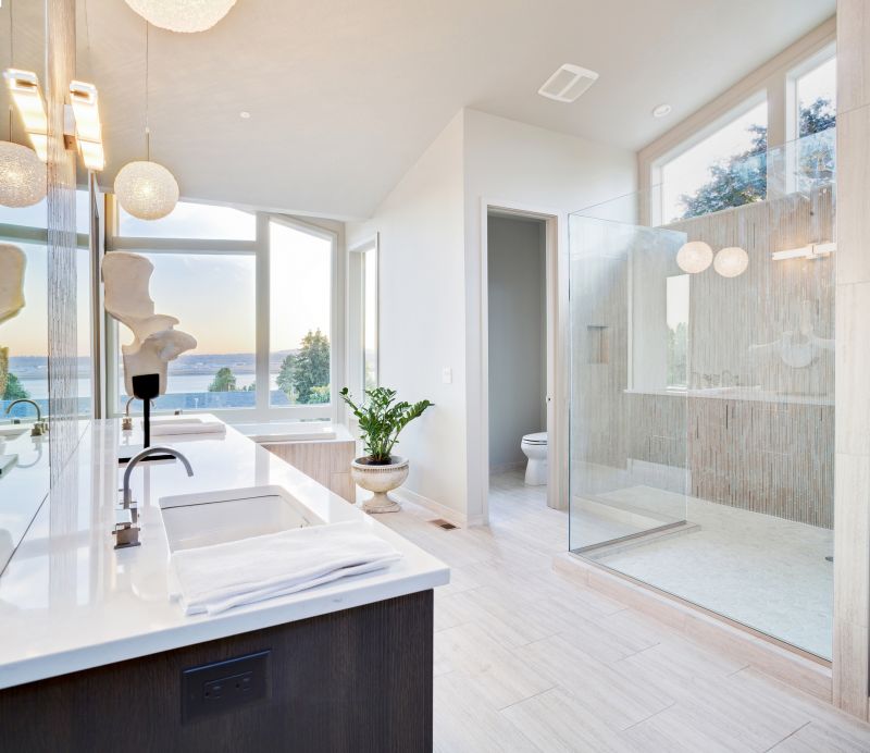 Luxurious walk-in shower with glass enclosure